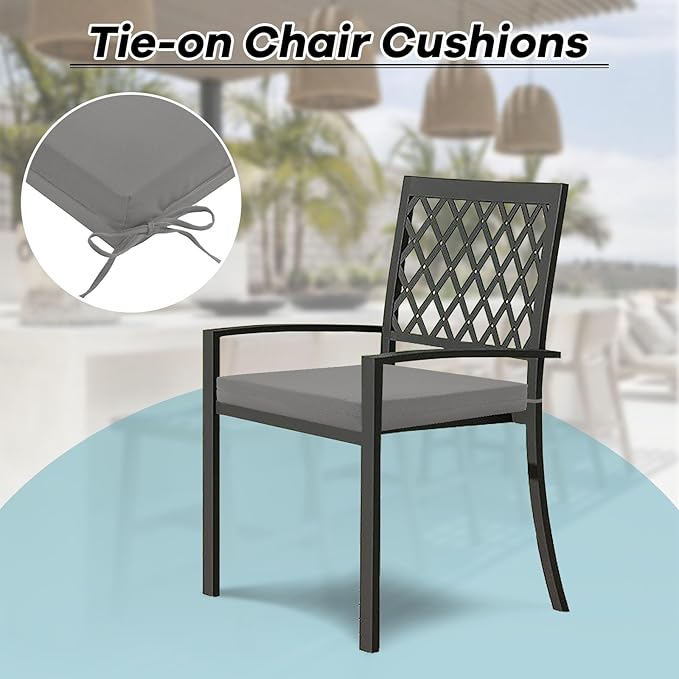 Basic Beyond Outdoor Chair Cushions Set of 4, Square Corner Outdoor Cushions for Patio Furniture, Water Resistant Patio Chair Cushions with 2 Ties, 18.5x16x3, Light Grey