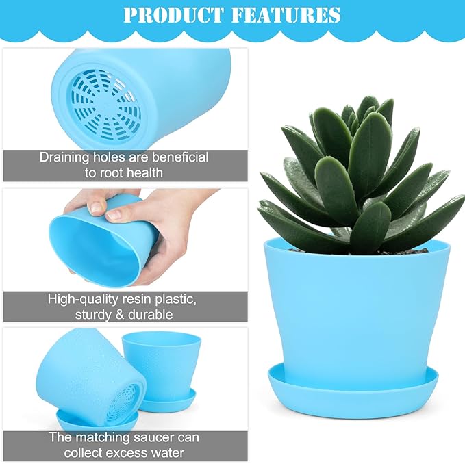48 Pack Plastic Planters 4 Inch Flower Plant Pots Indoor Set Thickened Seedling Nursery Pots Seed Starting Pots with Drainage Holes Saucers, Mini Garden Tools for Home Office Garden, Multicolor