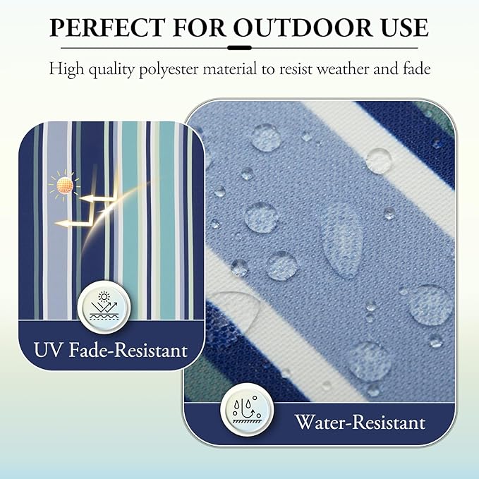 Wellsin Outdoor Chair Cushions for Patio Furniture - Patio Chair Cushions Set of 6 - Water Resistant Round Corner Outdoor Seat Cushions 17"X16"X2", Stripe 02