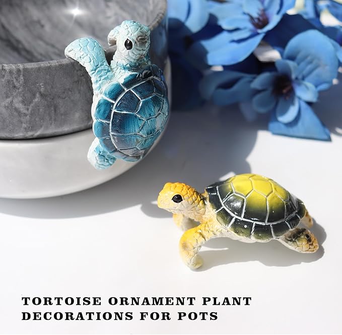 2-Pack Turtle Pot Huggers – Whimsical Resin Plant Decor for Pots, Fences & Balconies | Indoor/Outdoor Turtle Figurines (Yellow & Blue)