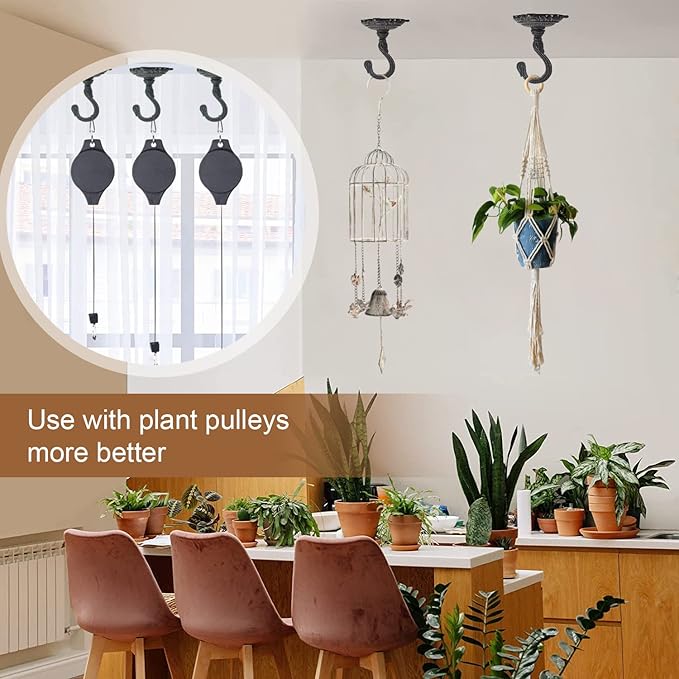 Sungmor Heavy Duty Ceiling Hooks for Hanging Plants, 3PC Black 3.5x3.9Inch Large Cast Iron Ceiling Hooks, Antique Decorative Ceiling Swag Hooks for Hanging Planter Chandelier Wind Chime Lantern Hanger
