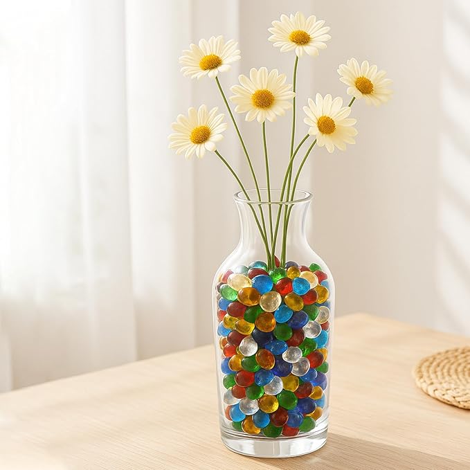 Sea Glass Stones - White Clear Glass Pebbles Gemstones - Perfect for Aquarium Rocks, Fish Tank Gravel, Vase Fillers, DIY Crafts, and Home Decor (0.9LB/14oz)