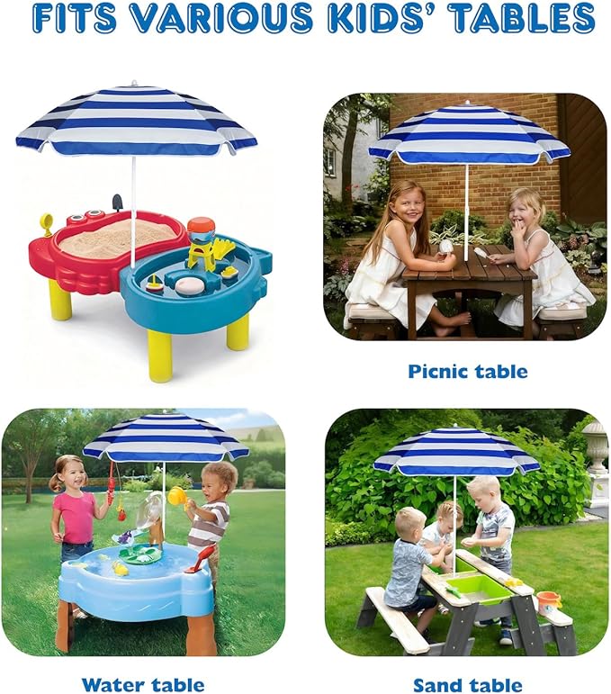 AMMSUN 5ft Seaside Umbrella for Sand and Water Table Sand Box - Kids Durable Umbrellas for children Beach Camping Garden Outdoor Play Shade (5ft Blue White)