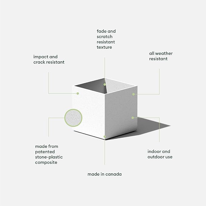 Veradek Forma Series Cube Planter - Square Planter for Window Sill/Table Decor | Made from Plastic-Stone Material | Modern Décor for Succulents, Indoor Small Plants
