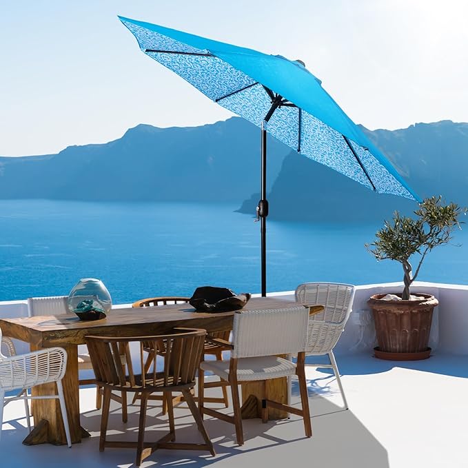 Backyard Expressions 9 ft. Patio Umbrella, Market Table Umbrella w/Tilt and Crank, 8 Ribs