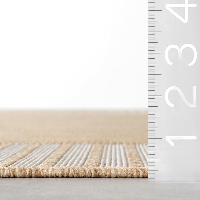 Nuloom Asha Tan/Ivory, 10' x 14', Casual, Striped Border, Soft and Cozy, High Traffic, Stain Resistant, Easy Clean, Durable Area Rug for Indoor/Outdoor Patio, Deck, Porch, Garden, Courtyard