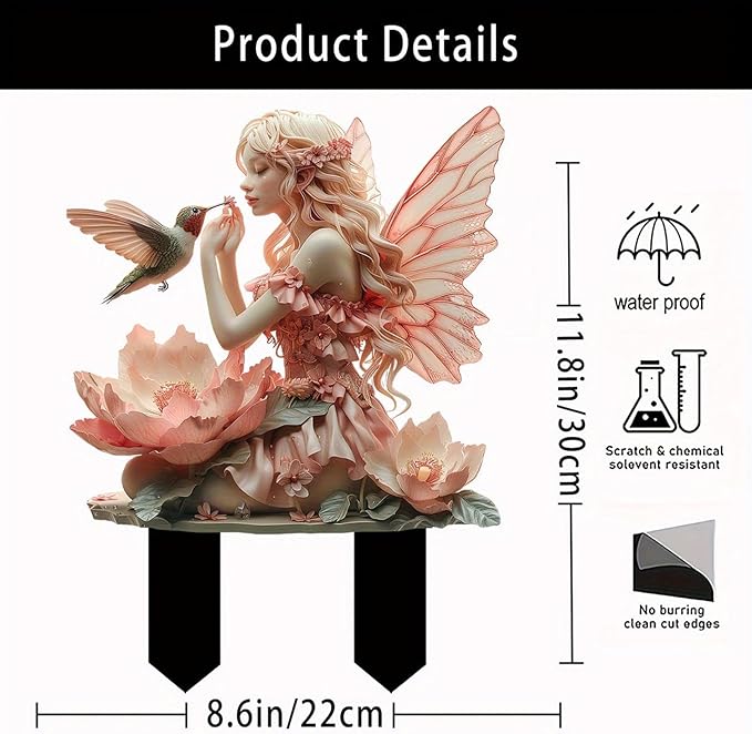 JOYO 11.8''Bohemian Fairy Flower Pot Decoration,Fairy Garden Planter Accessories,2D Acrylic Ground Plug,Fairy Pumpkin Angel Garden Stake for Pot Plants and Garden Yard Lawn Décor (P15)