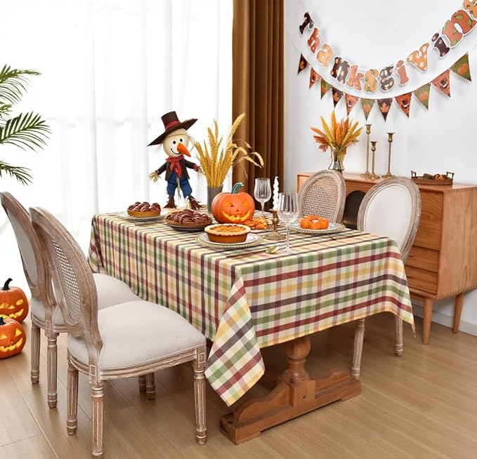 Waterproof Checkered Tablecloth Fabric - Rectangle 58x84 Inch Christmas Thanksgiving Day Table Cloth for Indoor/Outdoor Use - Harvest Table Cover for Kitchen,BBQs,Parties