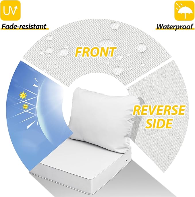 AAAAAcessories Outdoor Seat Cushions for Chairs, Fade-Resistant, Waterproof Patio Furniture Replacement Cushions, 21" x 19" x 3" + 21" x 19", Creamy White