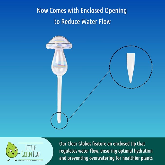 Automatic Plant Watering Globes Self Watering Planter Inserts (Set of 4) | Hands Free Clear Mushroom Glass Bulbs | Planter Spikes to Support Indoor & Outdoor Plant Health (180ml)