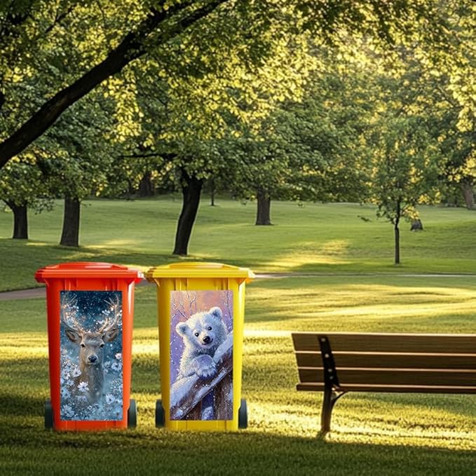2PC Trash Can Sticker 14.57 x 32.28 Inch Polar Bear and Deer Design Winter Snow Theme Decorative Garbage Bin Cover Outdoor Trash Can Decal Art for Home Yard Garden Holiday Decoration