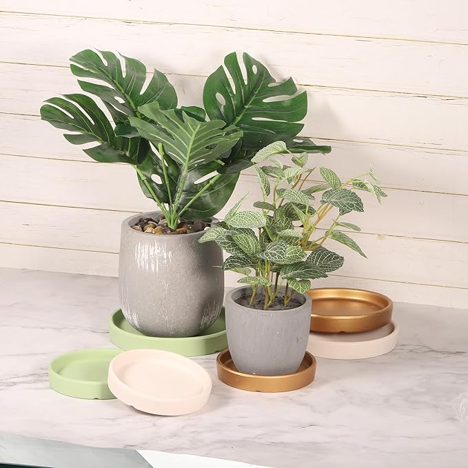 3 Pack Planter Saucers - Ceramic Plant Tray Flower Pot Drip Trays Round Apply to Outdoor/Garden (4/5/6inch, Beige)