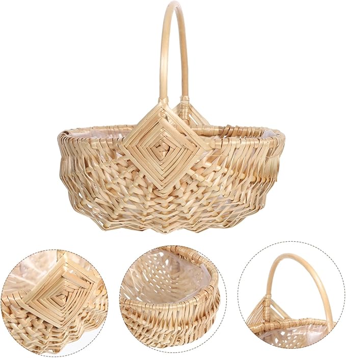 Milisten Vintage Wicker Picnic Basket with Handle Handwoven Flower Holder for Arrangements and Fruit Storage Multi-Functional Outdoor Accessory for Picnics and Garden Parties