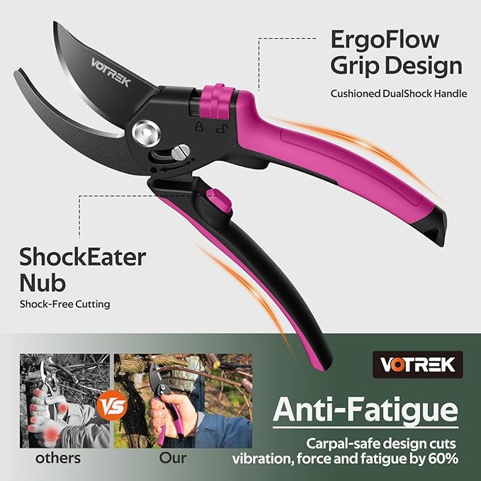 Pruning Shears for Gardening, [Patented Stepless Handle Opening] - Garden Scissors with Ultra-Sharp SK5 Steel for Weak Hand, Universal Fit for All Hand Sizes, Effortlessly Cuts 1-Inch Branches