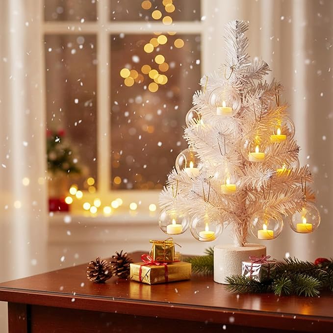 18 Pcs Clear Hanging Glass Candle Holder Decorative Hanging Chandeliers, 3.15"/8cm Led Light Candleholders Mini Home Decor Planters, Small Plant Terrarium Globes for Garden Wedding Party Decoration