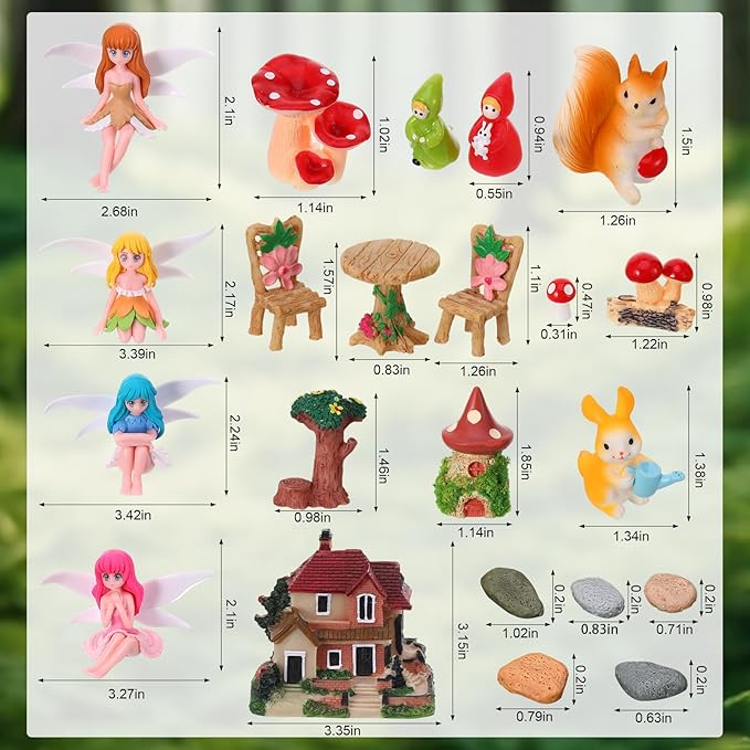 Fairy Garden Accessories, Miniature Garden Ornaments Included Mini Fairy Figures Tiny Gnome Figurines Enchanted Tiny House Set for DIY Landscape Potted Plants Dollhouse Desk Decor