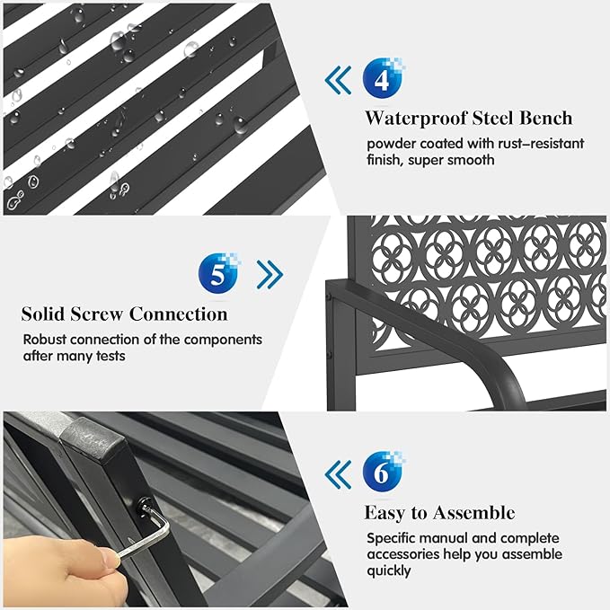 On Shine Outdoor Garden Bench Cast Iron Steel Outdoor Bench Clearance Weatherproof Metal Park Bench for Porch, Yard, Lawn, Deck (Four-Leaf Clover)