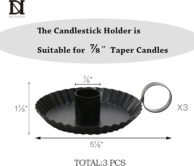 DN DECONATION Candlestick Candle Holders, Black Metal Candle Stick Holders for Taper Candlesticks, Farmhouse Candle Holders, Small Iron Candle Holder with Handle, Set of 3