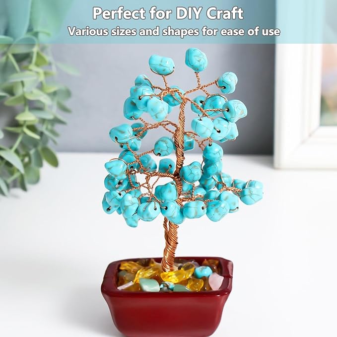 Crystal Stone - 0.9LB Howlite Turquoise Crystal Chips Bulk, Decorative Tumbled Gemstones for Fish Tank Gravel, Vase Filler, DIY Crafts, Plant Pots & Home Decor
