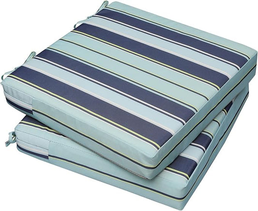 AAAAAcessories Outdoor Seat Cushions for Chairs, Waterproof, Fade-Resistant, 22" x 22" x 3", Patio Furniture Replacement Cushions, Set of 2, Stormy Teal Coastal Stripe