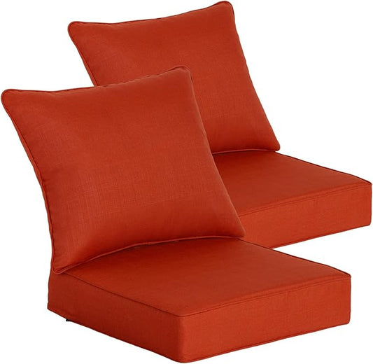 Goodgoods 24 x 24 Outdoor Patio Deep Seat Cushions 2-Pack, 1000+ Hours Fade-Resistant & Water-Resistant Outdoor Furniture Chair Cushions with 30D High-Resilience Foam for Sofa Chair, Quarry Red