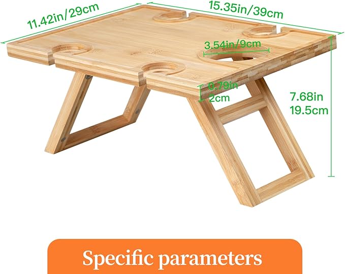 Portable Picnic Table, Folding Wine Picnic Table with 5 Wine Glasses Holder, Small Champagne Snack Cheese Table for Camping Beach Park