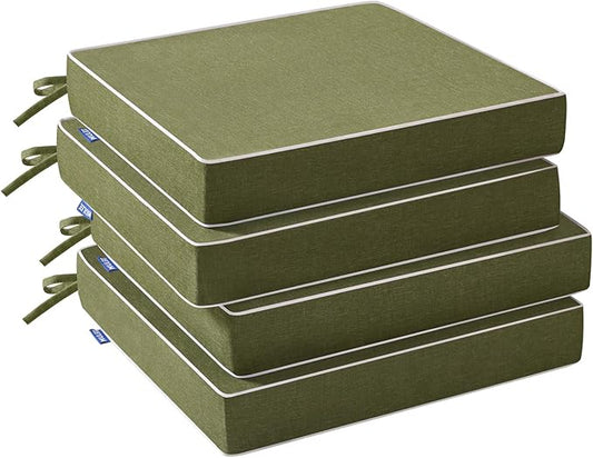 MIULEE Green Outdoor Chair Cushions Set of 4, 18.5x16x3 Inch Waterproof Patio Seat Cushions for Outdoor Furniture Couch Sofa, 3 Year Color Fastness High Density Foam with Adjustable Ties