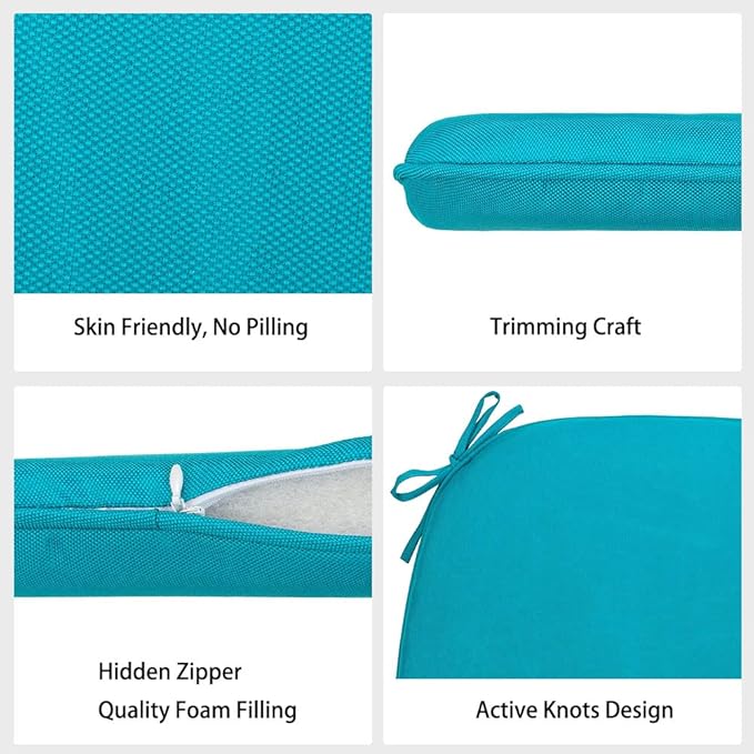 Magpie Fabrics Outdoor/Indoor 17"x16"x2" Chair Cushions with Ties Set of 2, Waterproof All Weather U-Shape Seat Pads Decoration for Patio Garden Furniture Home Office (Teal)
