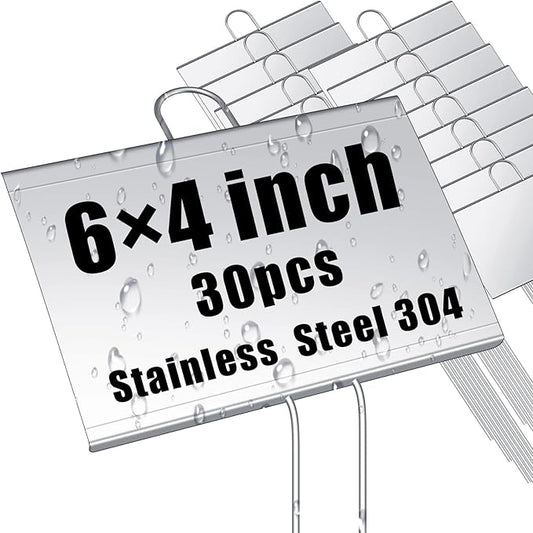 Landhoow 30 Pcs Large Garden Plant Markers Metal Plant Labels Sign Weatherproof Waterproof Garden Sign for Outdoor Seedlings Herbs Vegetable Greenhouse (4'' X 6'' with 11'' Stake,Silver)