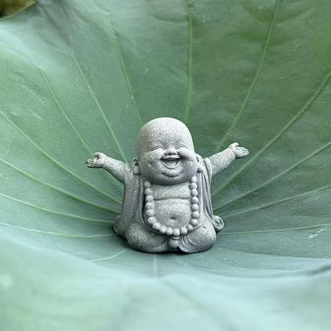 OwMell Japanese Jizo Monk Statue, Buddha Jizo Figurine Memorial Aquarium Statue Ornament - Laughing Buddha Small