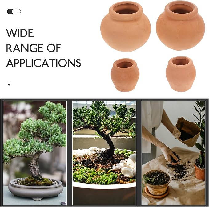 POPETPOP Mini Terracotta Succulent Pots 4-Pack Small Breathable Clay for Succulent Plants Fairy Gardens and Plant Propagation 0.87 Inch