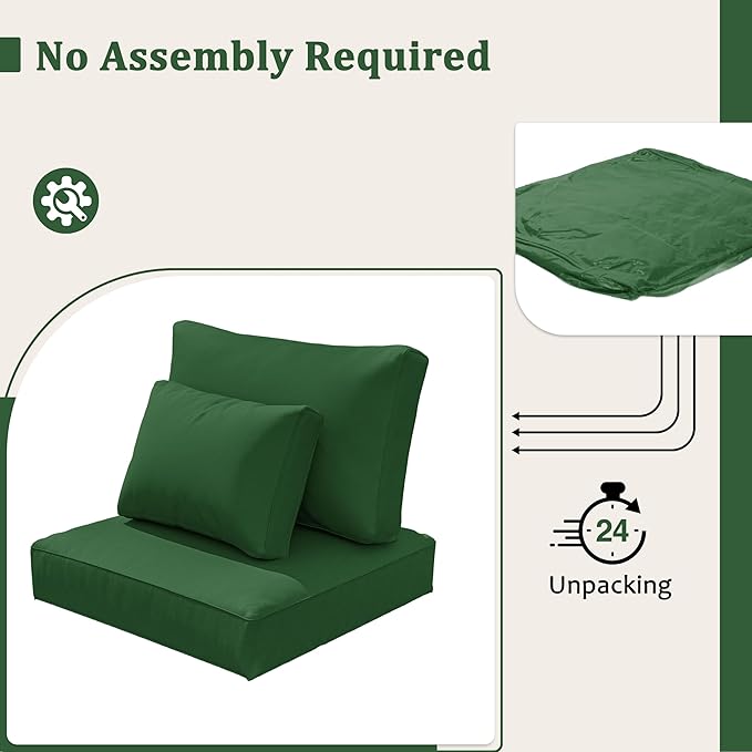 8-Piece Outdoor Cushions for Patio Furniture Thick Outdoor Chair Cushions Resilient Foam Waterproof Deep Seat Cushion Replacement for 3-Seat Sectional Sets Liner&Cover Green
