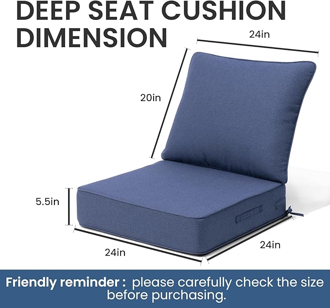 Crestlive 5.5" Outdoor Cushion for Patio Furniture Set of 2, 24 x 24, Waterproof and Fade-Resistant Deep Seat Cushions for Chair, Wicker Sofa and Couch, Sky Blue