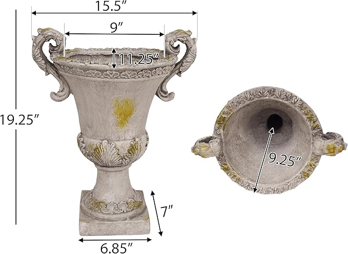 Christopher Knight Home Jorine Patio Planter, Light Concrete Planter, Mid-Centry Gadern Urn, Floral Relif Design Plant Pot, Large Garden Pot, Flower Urn with Drainage Hole for Backyard Home, Gray