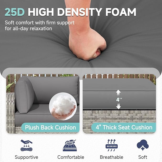 HOMREST Outdoor Replacement Cushions for Patio Furniture,Water-Repellent Sofa Cushion for 4-Seat Rattan Wicker Sectional Patio Conversation Sets,9-Piece Cushions Set for Outdoor Couch,Gray