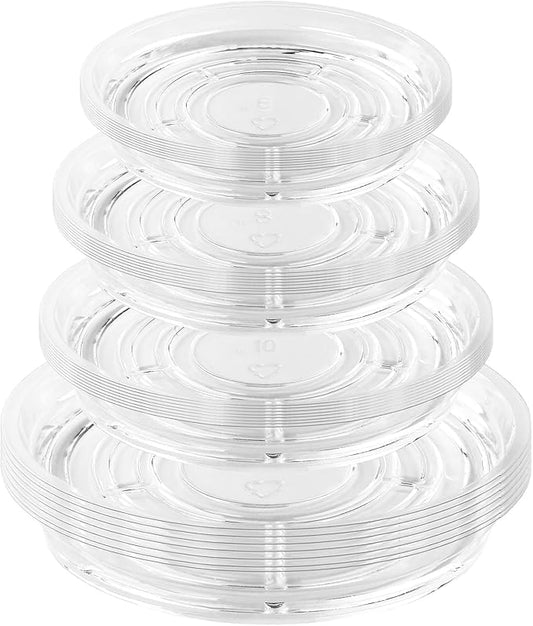 32 Pack Clear Plant Saucers for Indoors (6, 8, 10, 12 inch) Drip Trays to Catch Water Indoor Plants Plastic Plant Trays Bulk