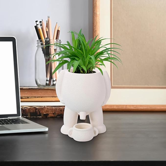 Ceramic Funny Peeing Plant Pot Novelty Plant Pots Peeing Pot Planter Tabletop Creative Piss Vase Small Flower Planters with Drainage Hole for Plants Flowers Home Office Garden Decor, White