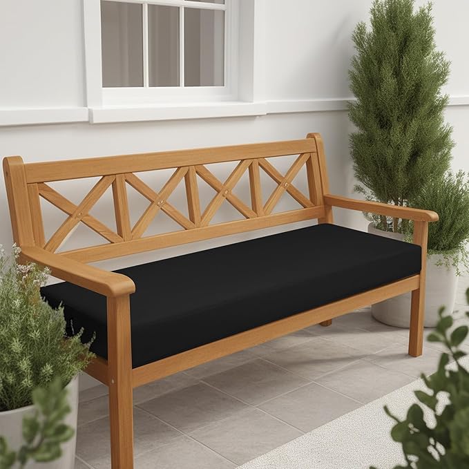 idee-home Outdoor Bench Cushions for Outdoor Furniture 48x18, Patio Loveseat Porch Swing Cushions Waterproof, Black