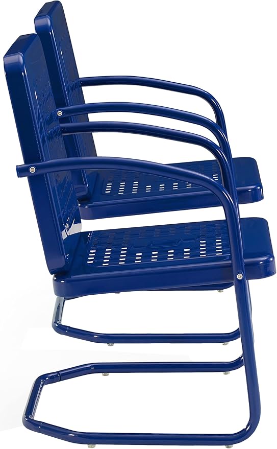 Crosley Furniture Bates 2-Piece Outdoor Chair Set, Retro Metal Patio Chairs for Dining, Porch, Deck, Balcony, Navy Gloss
