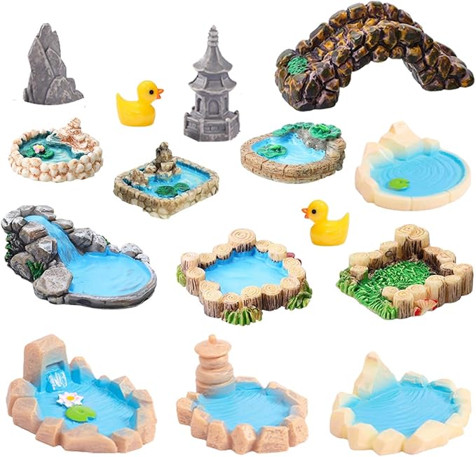 Purple Star Fairy Garden Pond 15 Pack Mini Pond for Fairy Garden Accessories Outdoor Small Ponds Miniature Figurines Zen Gardens Terrarium Decor Little Statues Easter Gift Brown