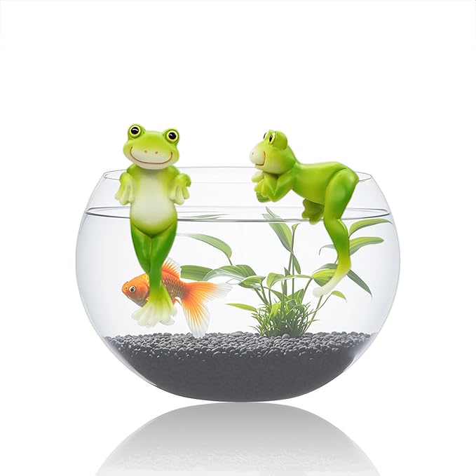 2PCS Frog Figurines Plant Garden Statue Ornament, Funny Plant Decoration for Bonsai Succulents Aquariums Home Pots, Creative Gift for Plant Parents (2 Unique Styles)