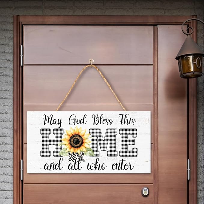 Christian Gifts Wood Hanging Sign for House Home, God Bless This Home, Religious Wall Decor for Farmhouse