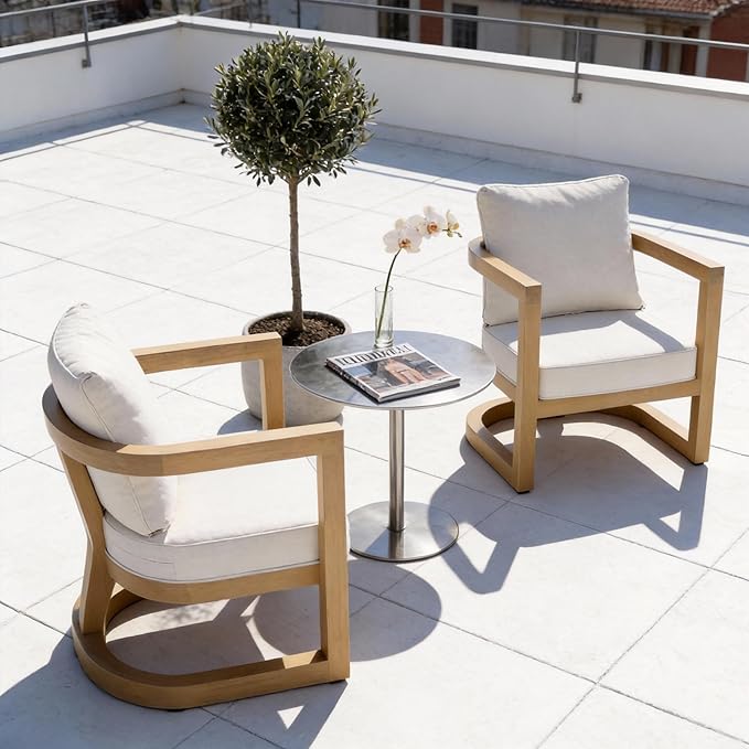 24x24 Inch Outdoor Deep Seat Cushions Set of 2,Thick High-Density Foam, Water-Resistant, Piped Edges & YKK Hidden Zipper for Patio Furniture,Almond