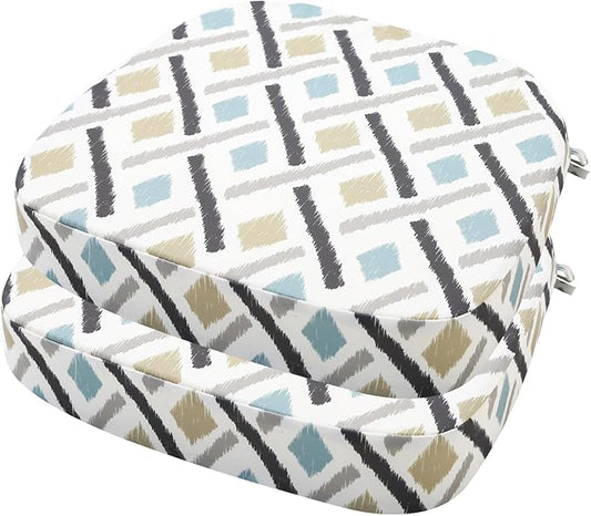 idee-home Outdoor Chair Cushions Set of 2, 17" x 17" x 3" Thick D-Shaped Patio Furniture Outdoor Seat Cushions Waterproof with Ties, Dining Pads