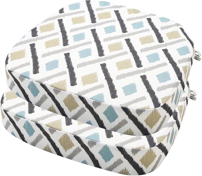 idee-home Outdoor Chair Cushions Set of 2, 19" x 19" x 3" Thick D-Shaped Patio Furniture Outdoor Seat Cushions Waterproof with Ties, Dining Pads