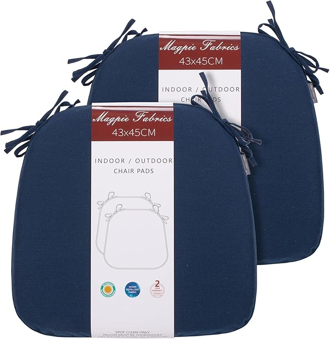 Magpie Fabrics 17"x16"x2" U-Shape Chair Cushions with Ties 2 Count, Outdoor Indoor Waterproof All Weather Seat Pads Decoration for Patio Garden Dining Office - Navy