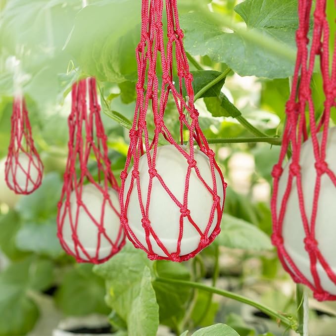 24 Pack Melon Hammocks Cradles with S Hanging Hooks, Heavy Duty Watermelon Nets Melon Hammock for Trellis Pumpkin Hanging Bags for Growing Cantaloupe Pumpkin in Vertical Garden (Red, 24)