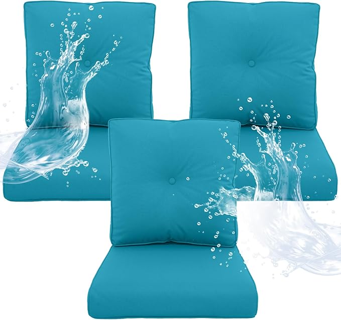 Outdoor Chair Cushions 3 Sets - 22*24" Patio Furniture Cushion with Removable Cover, 28D High Density Sponge Filling Outdoor Patio Cushion for Chair, Rocker, Sofa and Loveseat - Light Blue