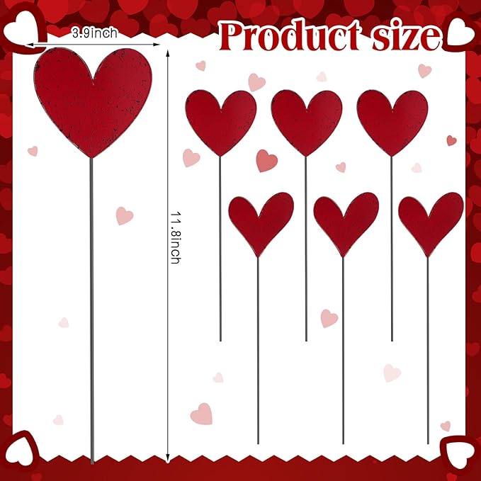 Pickmesh 6 Pcs 12" H Valentine's Day Metal Yard Sign Vintage Heart Valentine Metal Yard Stakes Barn Garden Stake for Planter Pot Walkway Pathway Outdoor Decor Lawn Decoration
