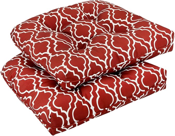 downluxe Outdoor Chair Cushions Set of 2 for Patio Furniture, Waterproof Tufted Overstuffed Patio Furniture Cushions, Thick Outdoor Seat Cushion, 19" X 19" X 5", Red Gourd